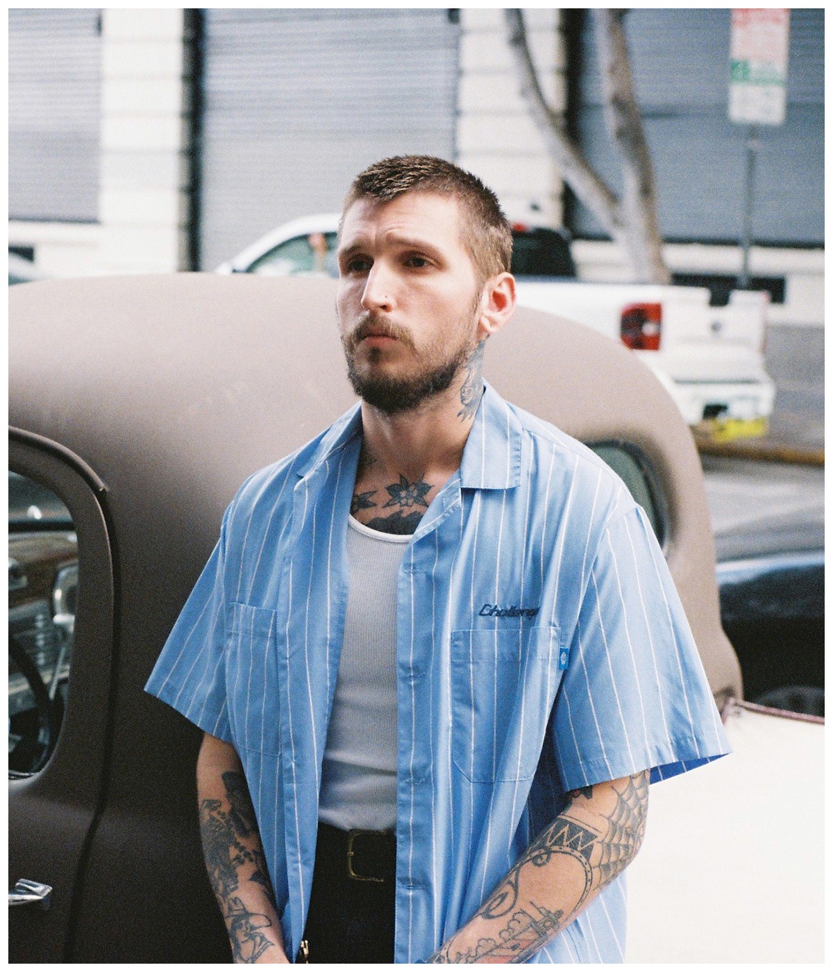 STRIPE MECHANIC SHIRTS【LT BLUE】