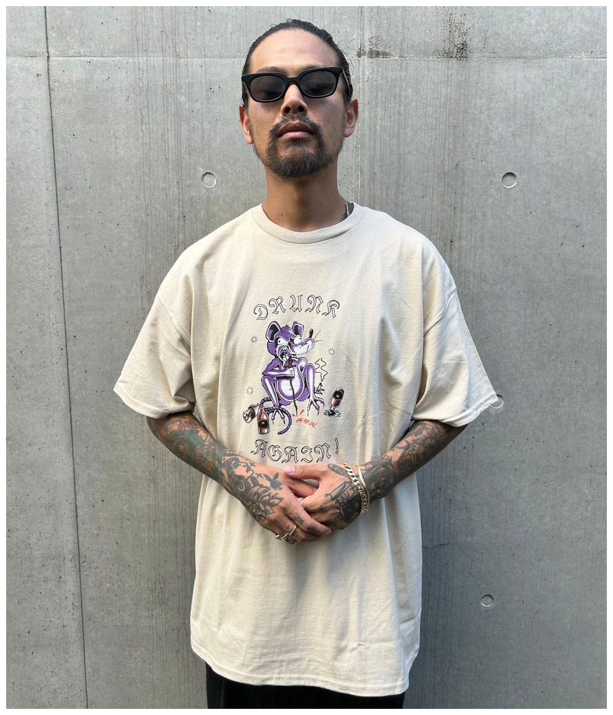 DRUNK AGAIN T SHIRTS【BEIGE】