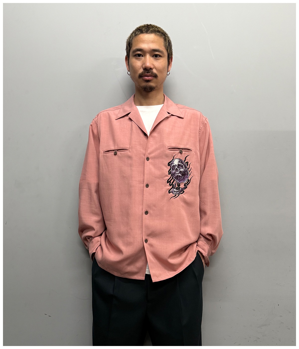 56 TATTOO STUDIO / 50'S OPEN COLLAR SHIRT【PINK】