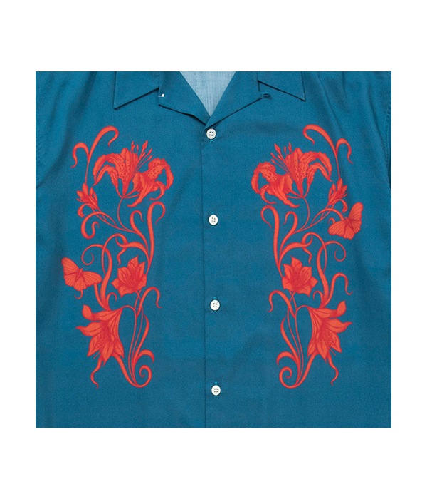 MIHO MURAKAMI FLOWER PATTERN S/S SHIRT【EMERALD GREEN】｜CALEE