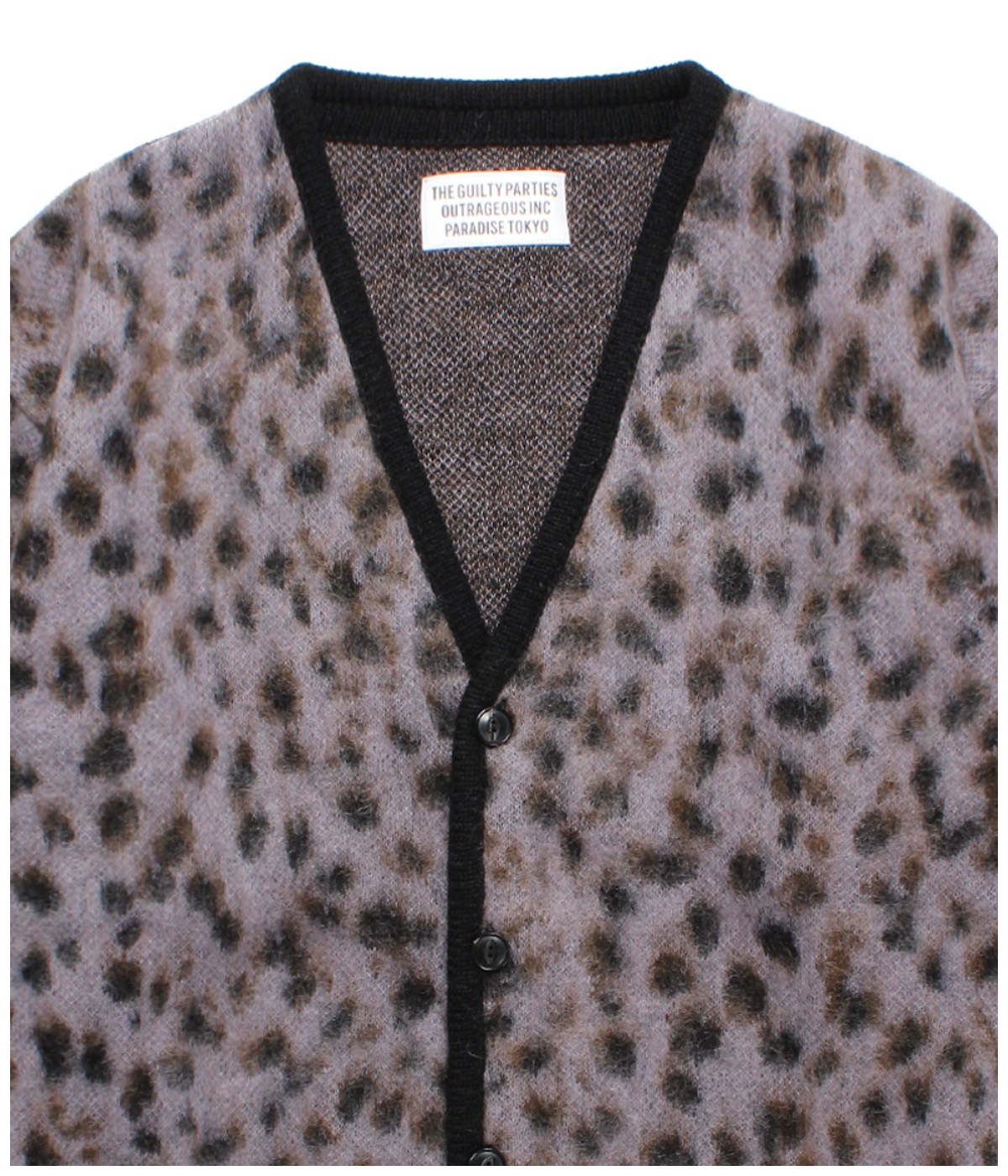 WACKO MARIA LEOPARD HEAVY MOHAIR JACQUARD CARDIGAN XL purple