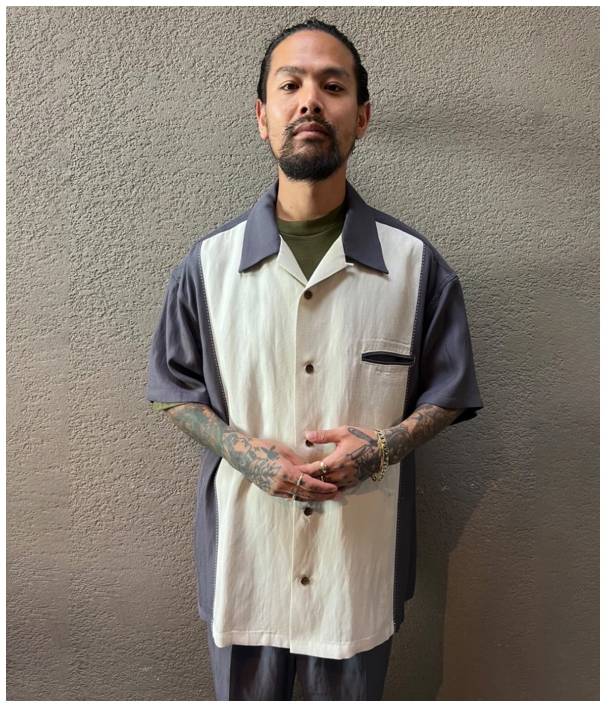 2TONE OPEN COLLAR SHIRTS【GRAY×WHITE】｜EXODUS｜MELTING POT