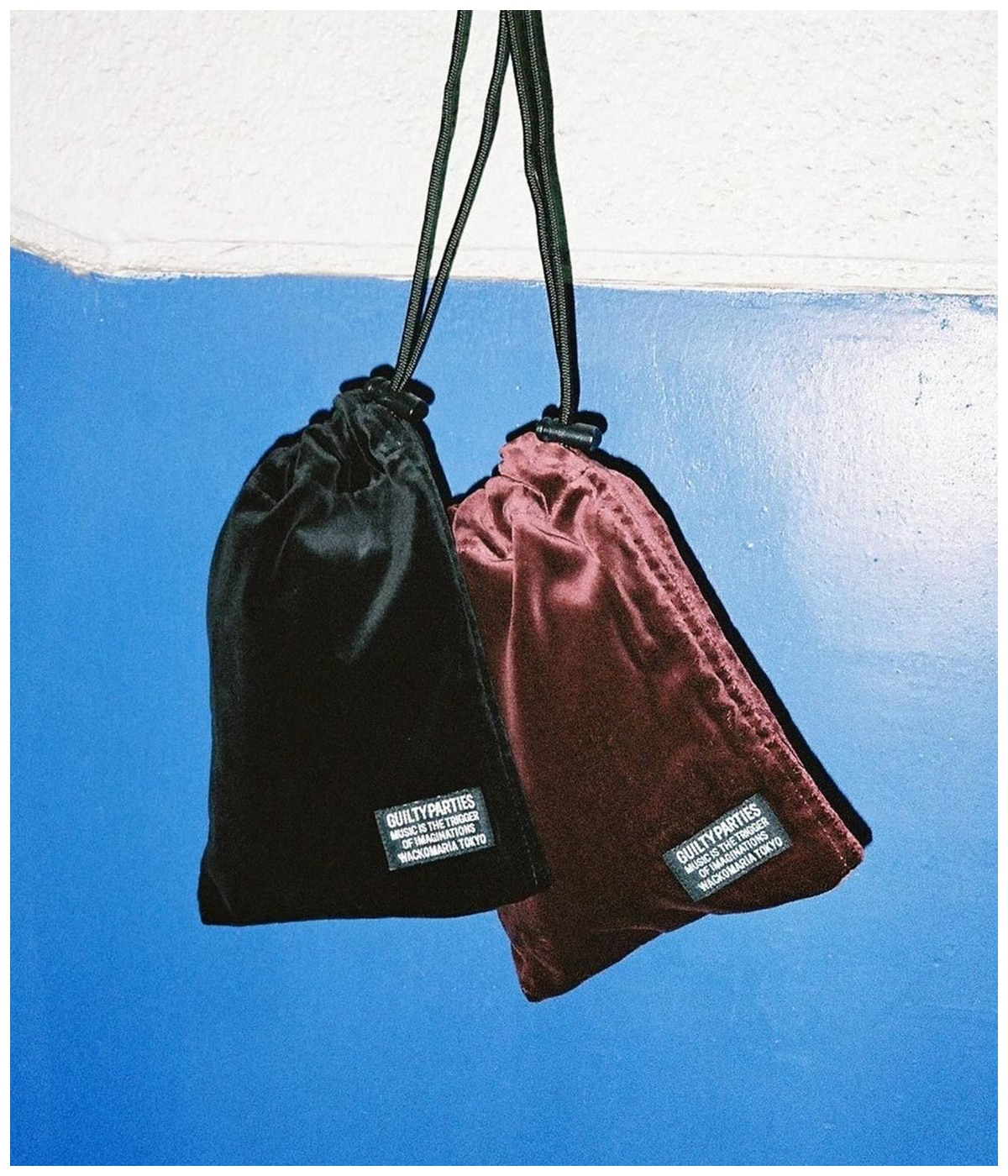 VELVET DRAWSTRING BAG【BURGUNDY】｜WACKO MARIA｜MELTING POT
