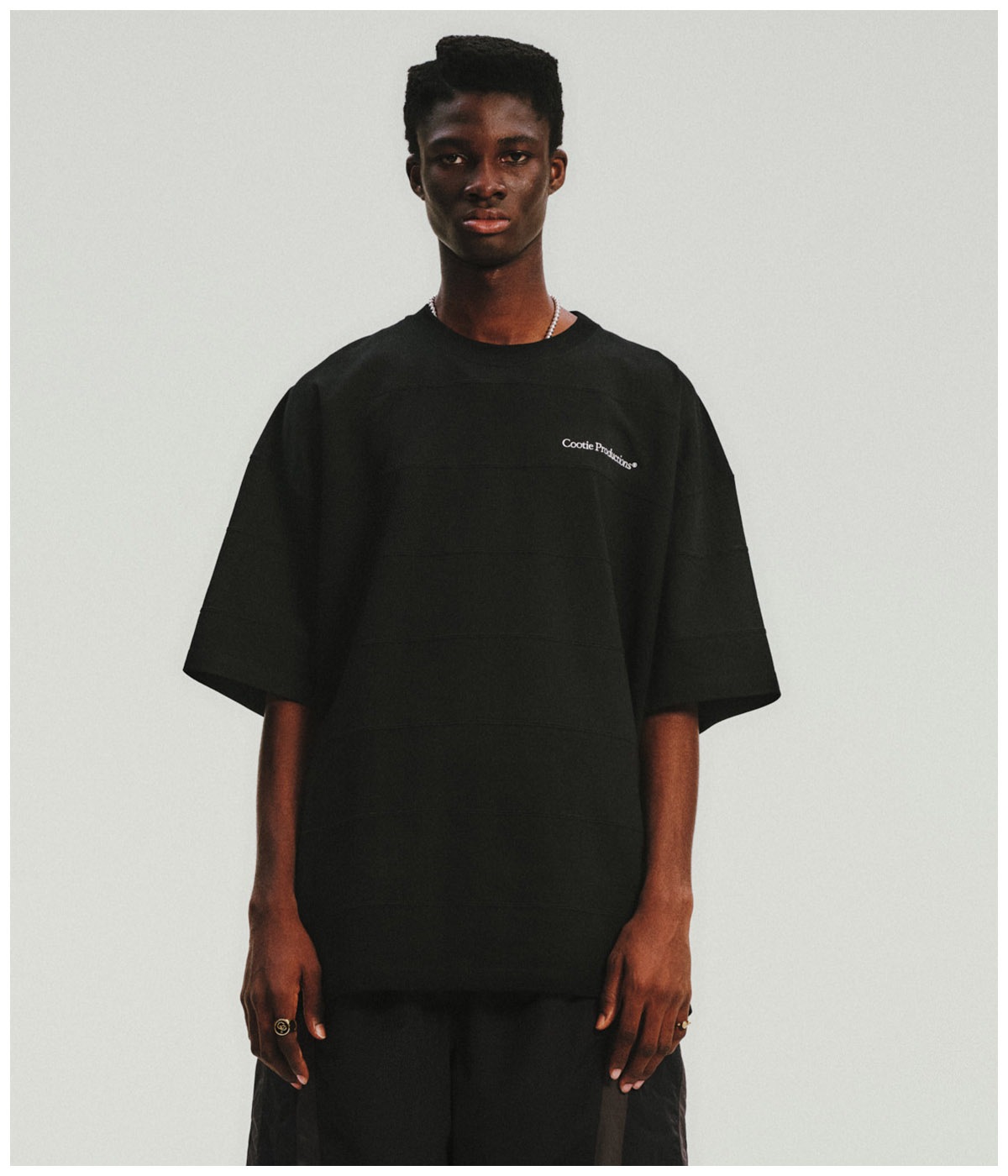 Plaited Jersey Paneling Border S/S Tee【BLACK】