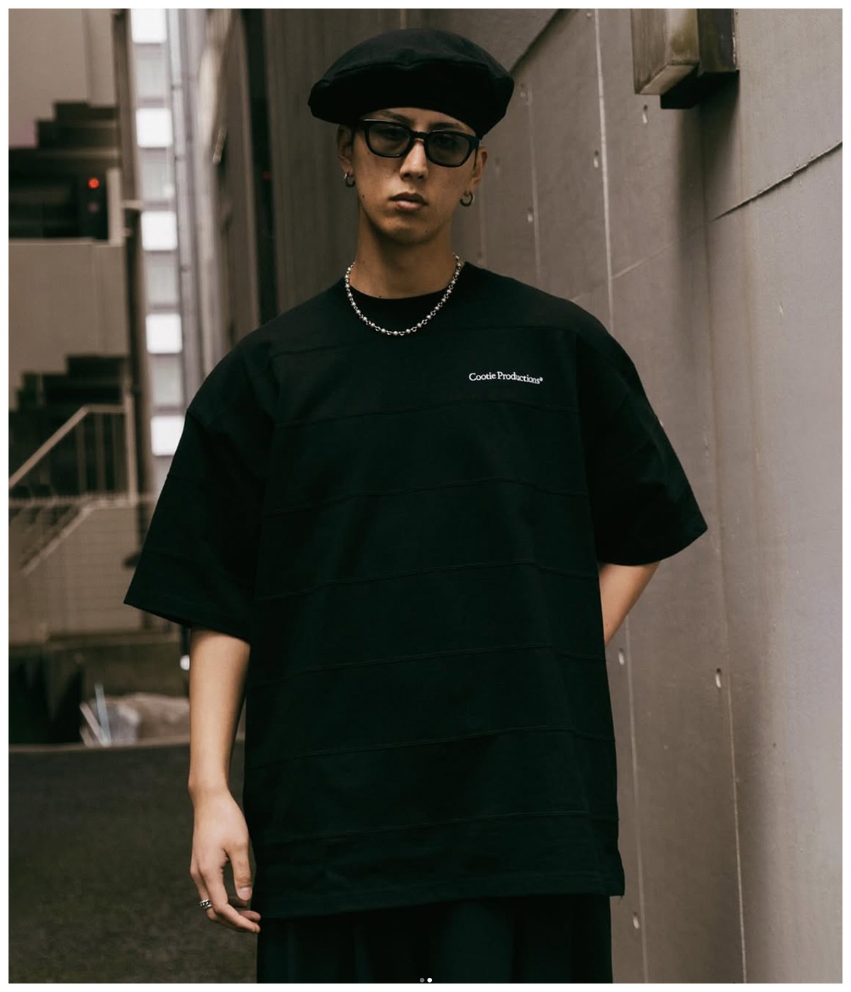 Plaited Jersey Paneling Border S/S Tee【BLACK】