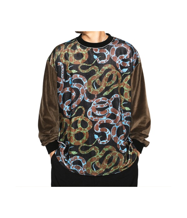 ALLOVER SNAKE PATTERN VELOR CUTSEW (TYPE-B)【KHAKI】