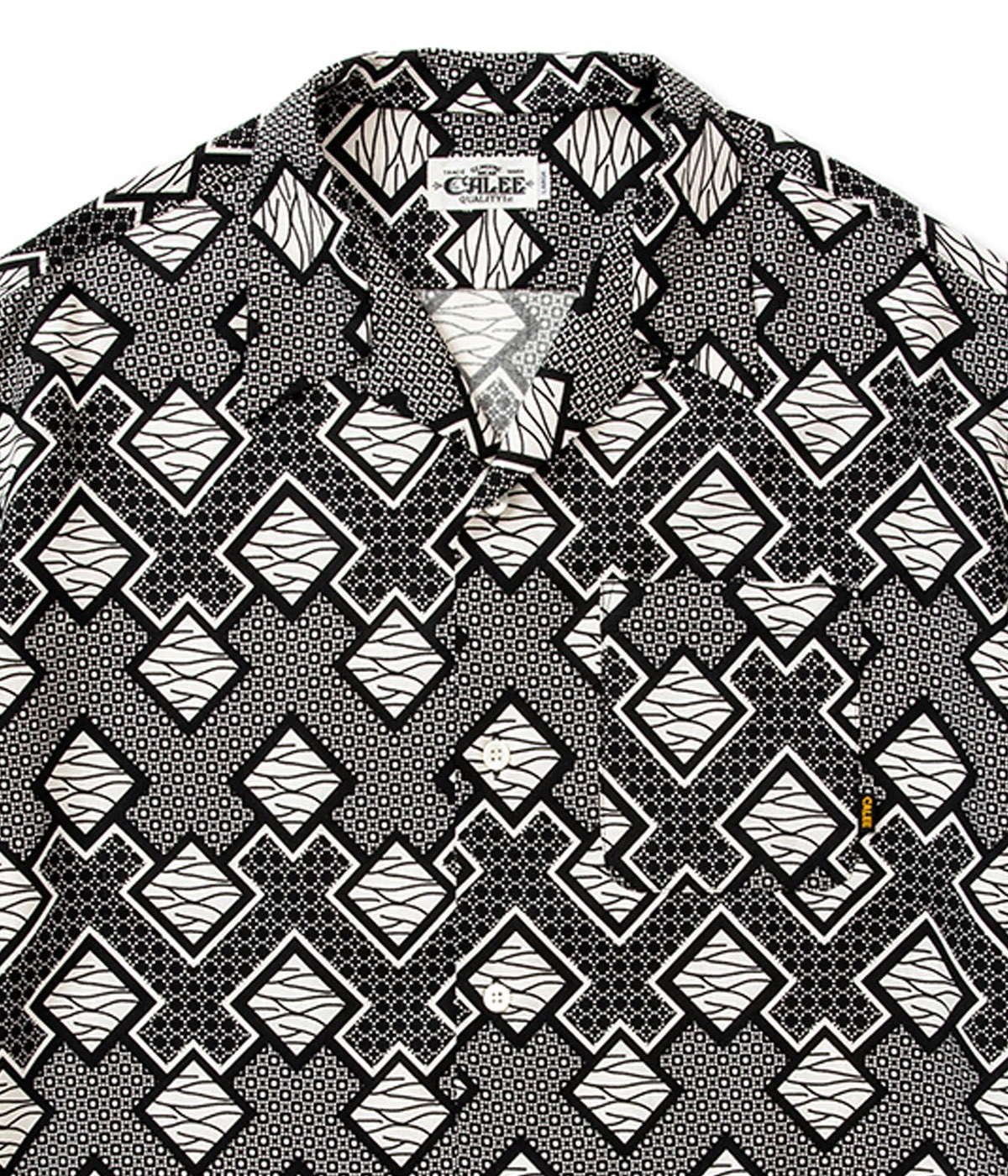 GEOMETRIC PATTERN AMUNZEN CLOTH S/S SHIRT【WHITE/BLACK】｜CALEE