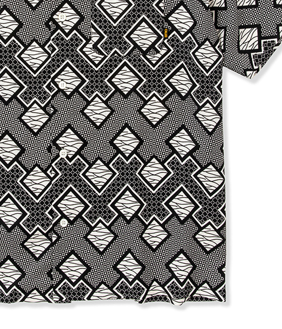GEOMETRIC PATTERN AMUNZEN CLOTH S/S SHIRT【WHITE/BLACK】｜CALEE