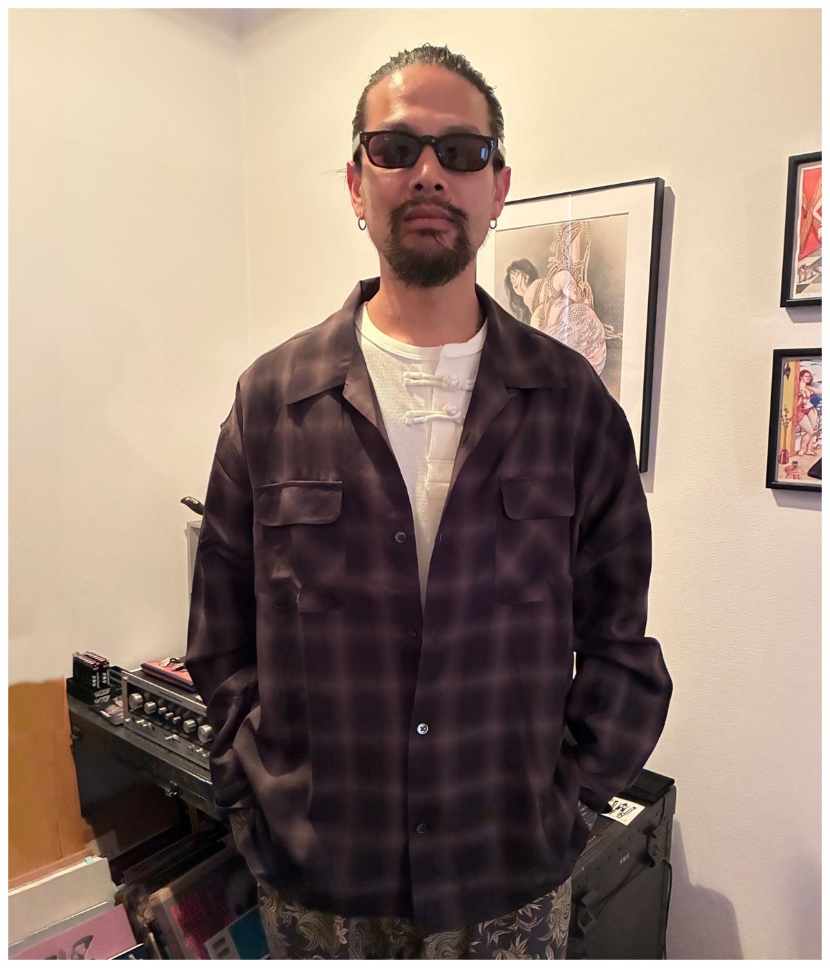 RAYON OMBRE CHECK L/S SHIRT【BLACK】