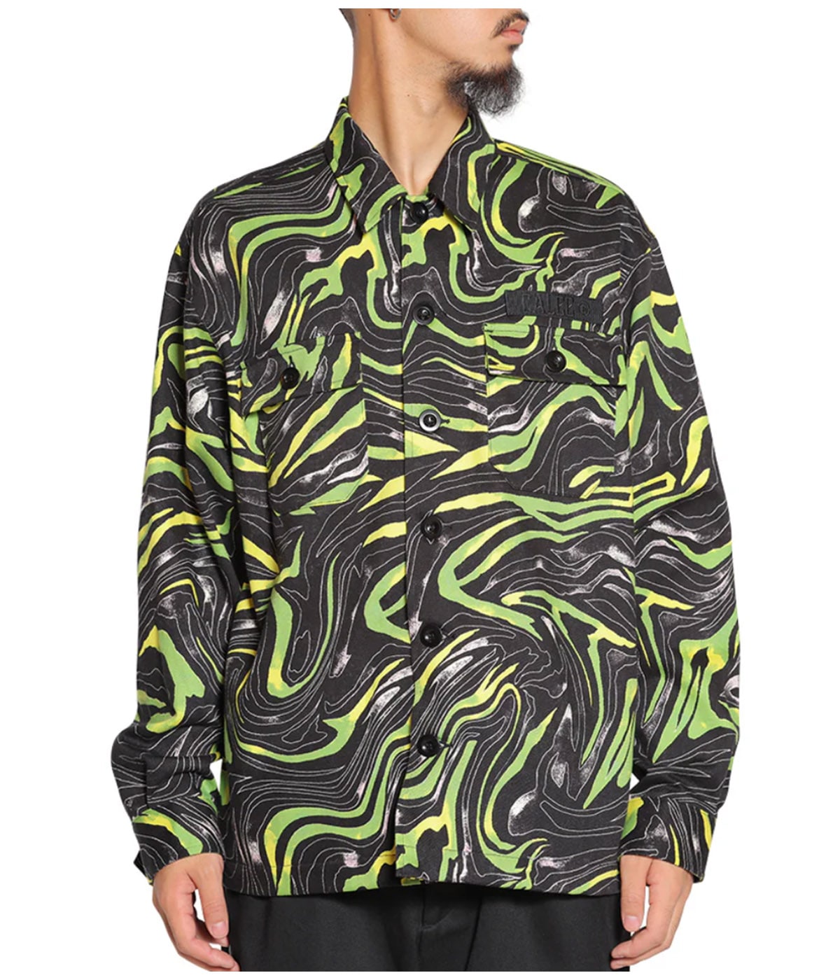 CAMO PATTERN OVER SHILHOUETTE L/S SHIRT JACKET【BLACK/GREEN】