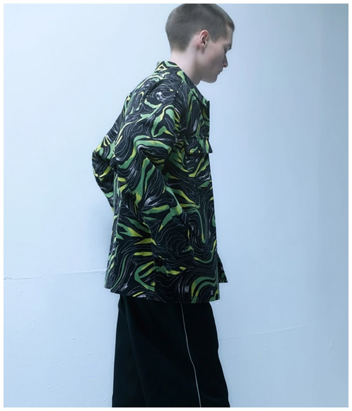 CAMO PATTERN OVER SHILHOUETTE L/S SHIRT JACKET【BLACK/GREEN】