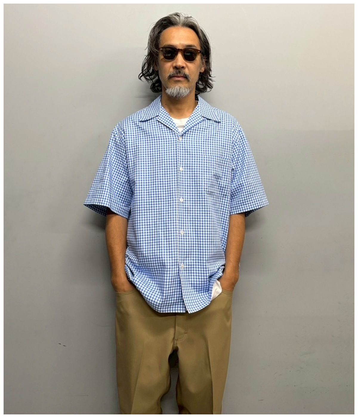トップス BEZ TEKSTIL GINGHAM CHECK OPEN COLLAR BEZ TEKSTIL / GINGHAM CHECK OPEN COLLAR SHIRT【BLUE】｜WACKO MARIA