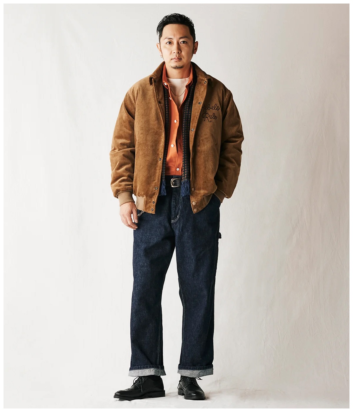 EMBROIDERY CORDUROY AWARD TYPE JACKET【CAMEL】