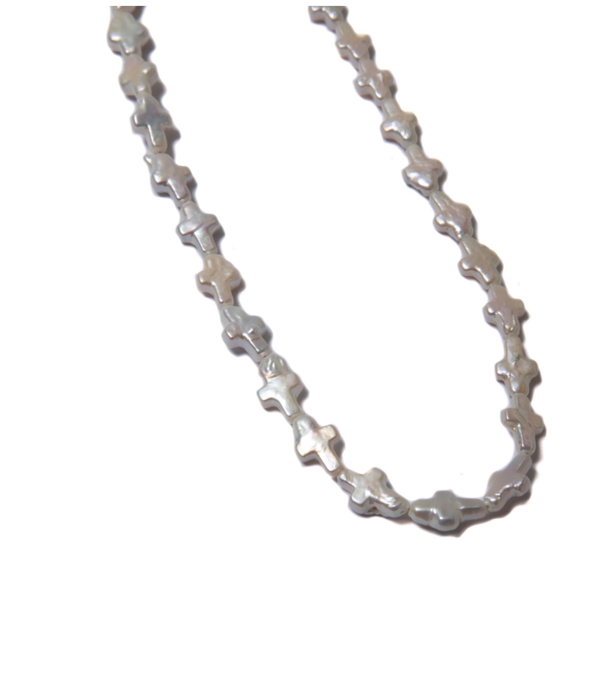 Distortion Cross Pearl Necklace (Type-1)【WHITE】｜COOTIE