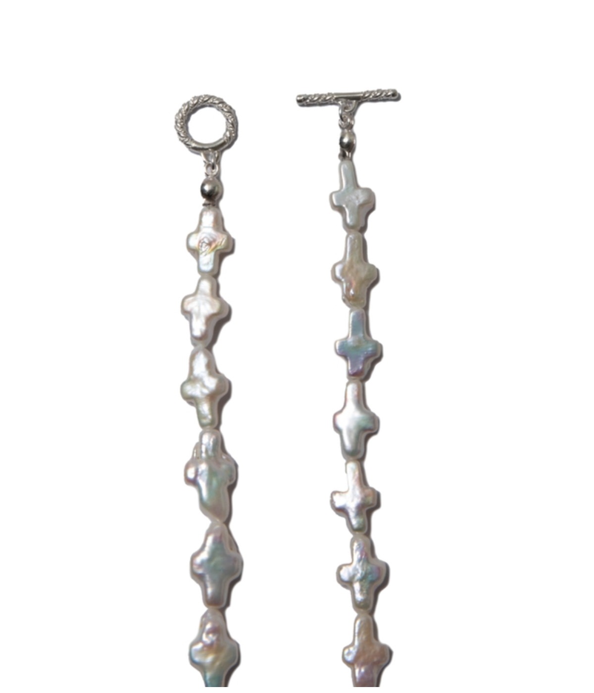 Distortion Cross Pearl Necklace (Type-1)【WHITE】｜COOTIE