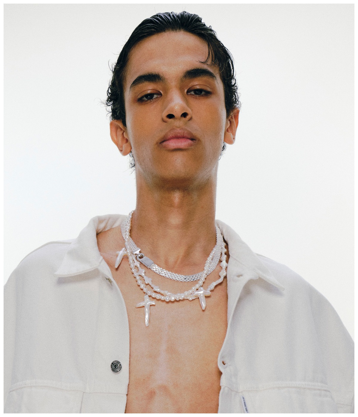 Distortion Cross Pearl Necklace (Type-1)【WHITE】｜COOTIE