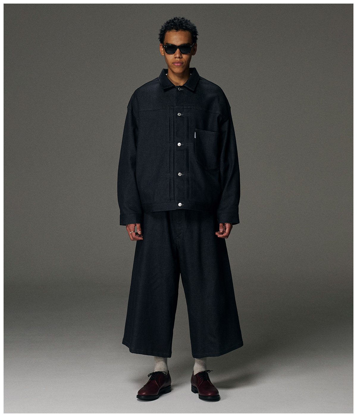 Reverse Loop Denim 5 Pocket Shin Cut Wide Easy Pants【INDIGO RIGID】