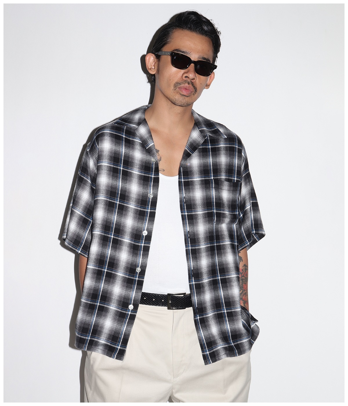 ワコマリア　CHECK OPEN COLLAR SHIRT GRAY L WACKO MARIA/CHECK OPEN COLLAR SHIRT（GRAY）［チェックオープン