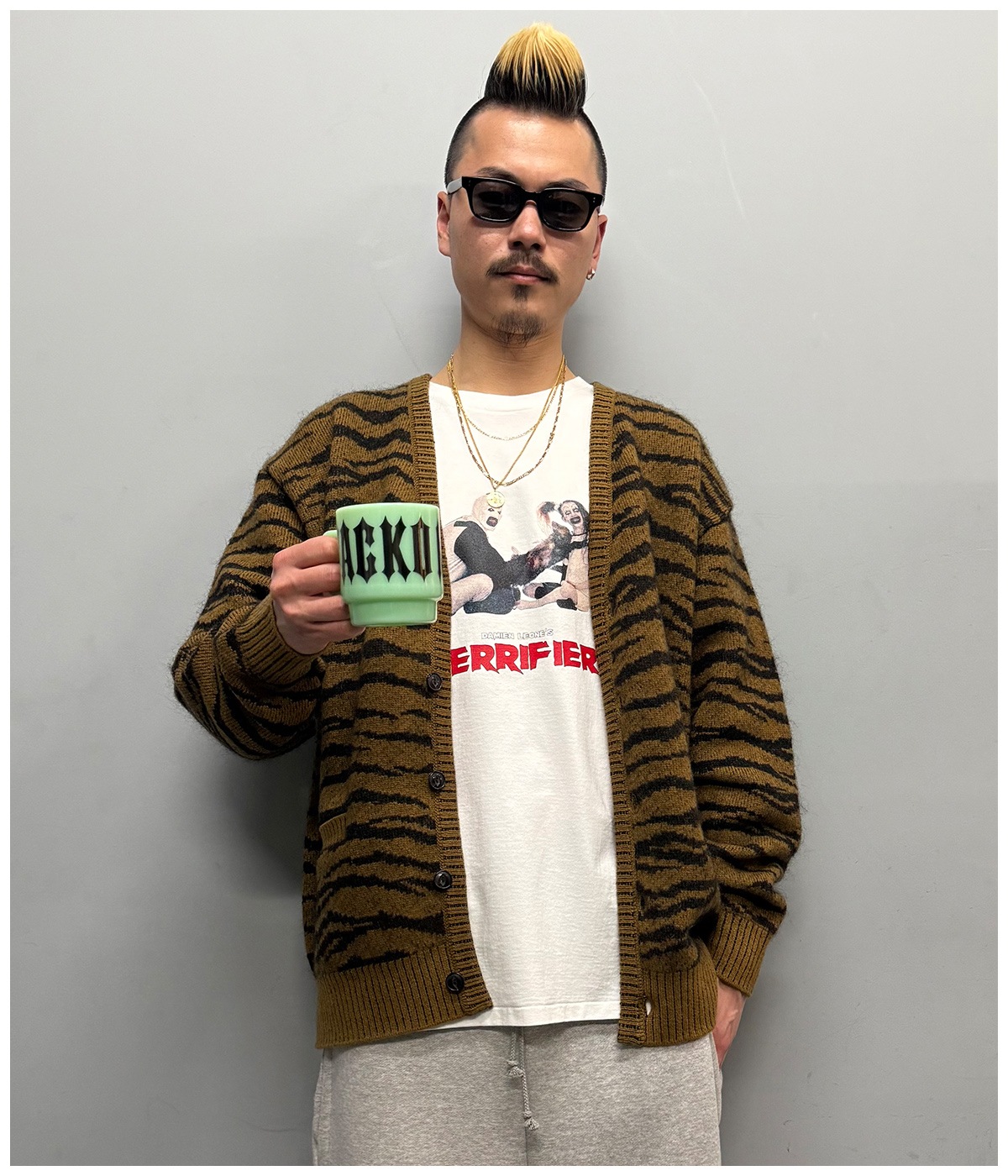 TIGER MOHAIR JACQUARD KNIT CARDIGAN【BROWN】