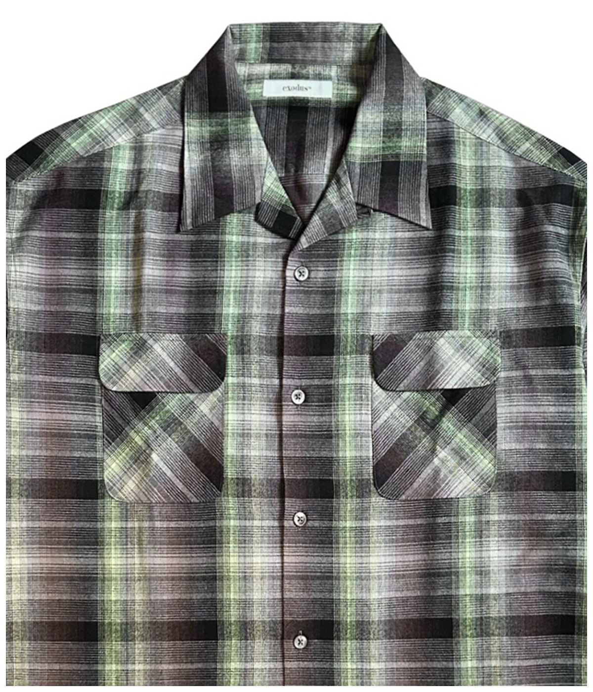 HEAVY WEIGHT RAYON OMBRE CHECK OPEN COLLAR SHIRT【BROWNxGREEN】