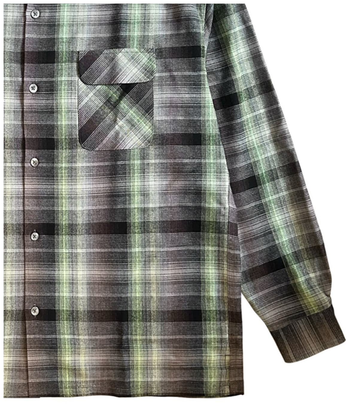 HEAVY WEIGHT RAYON OMBRE CHECK OPEN COLLAR SHIRT【BROWNxGREEN】