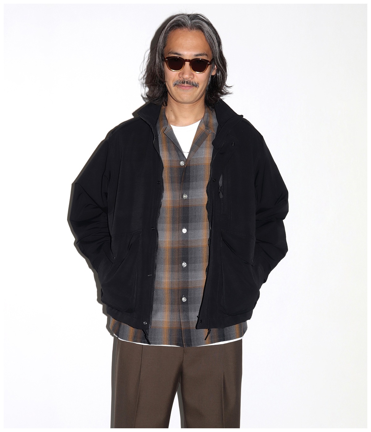 OMBRE CHECK OPEN COLLAR SHIRT (TYPE-1)【GRAY】