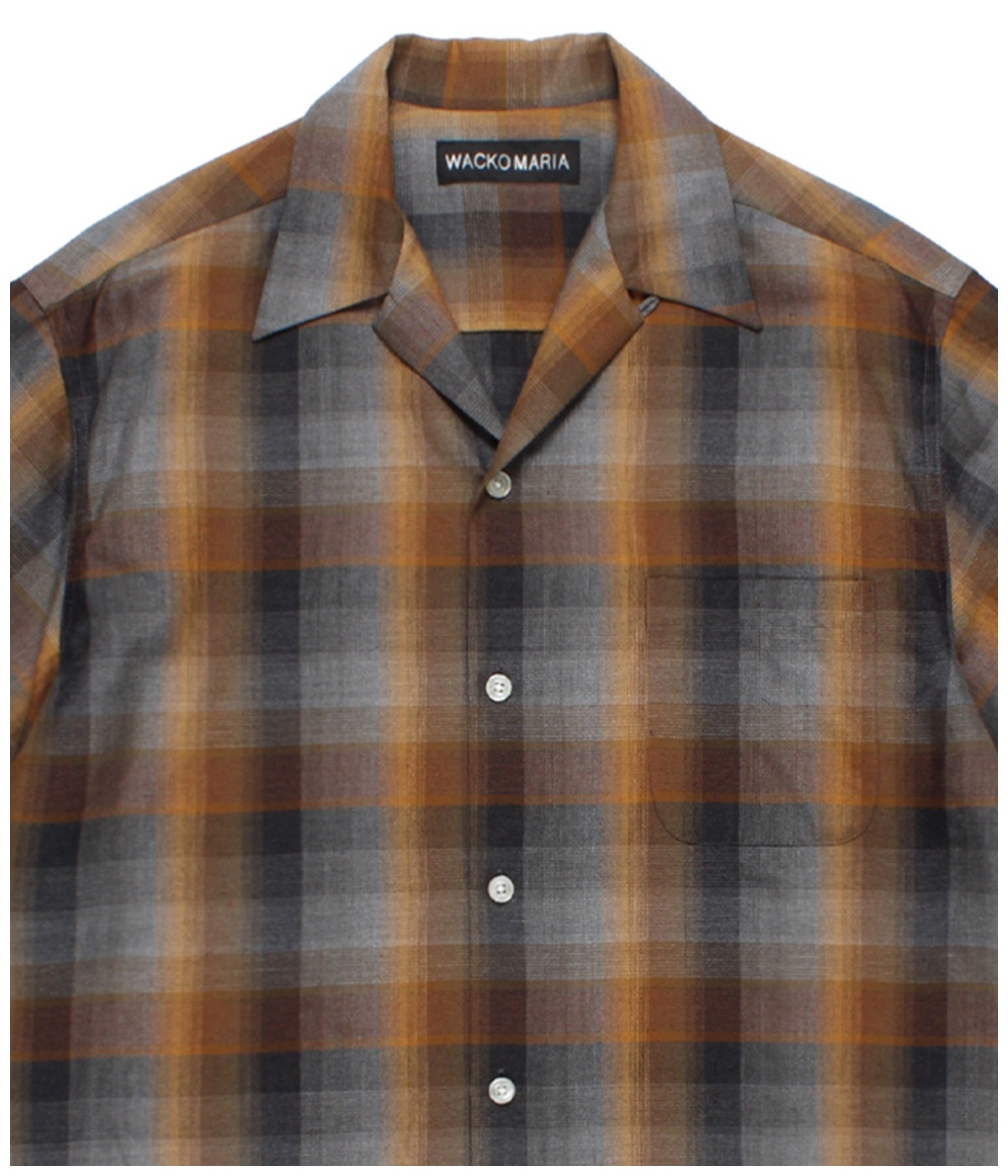 OMBRE CHECK OPEN COLLAR SHIRT (TYPE-1)【BROWN】