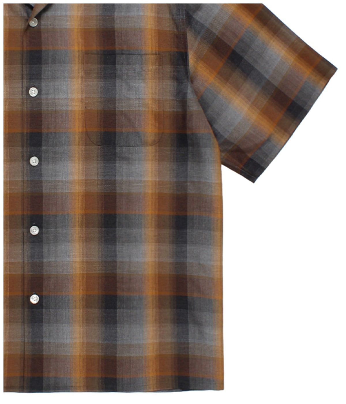 OMBRE CHECK OPEN COLLAR SHIRT (TYPE-1)【BROWN】｜WACKO MARIA