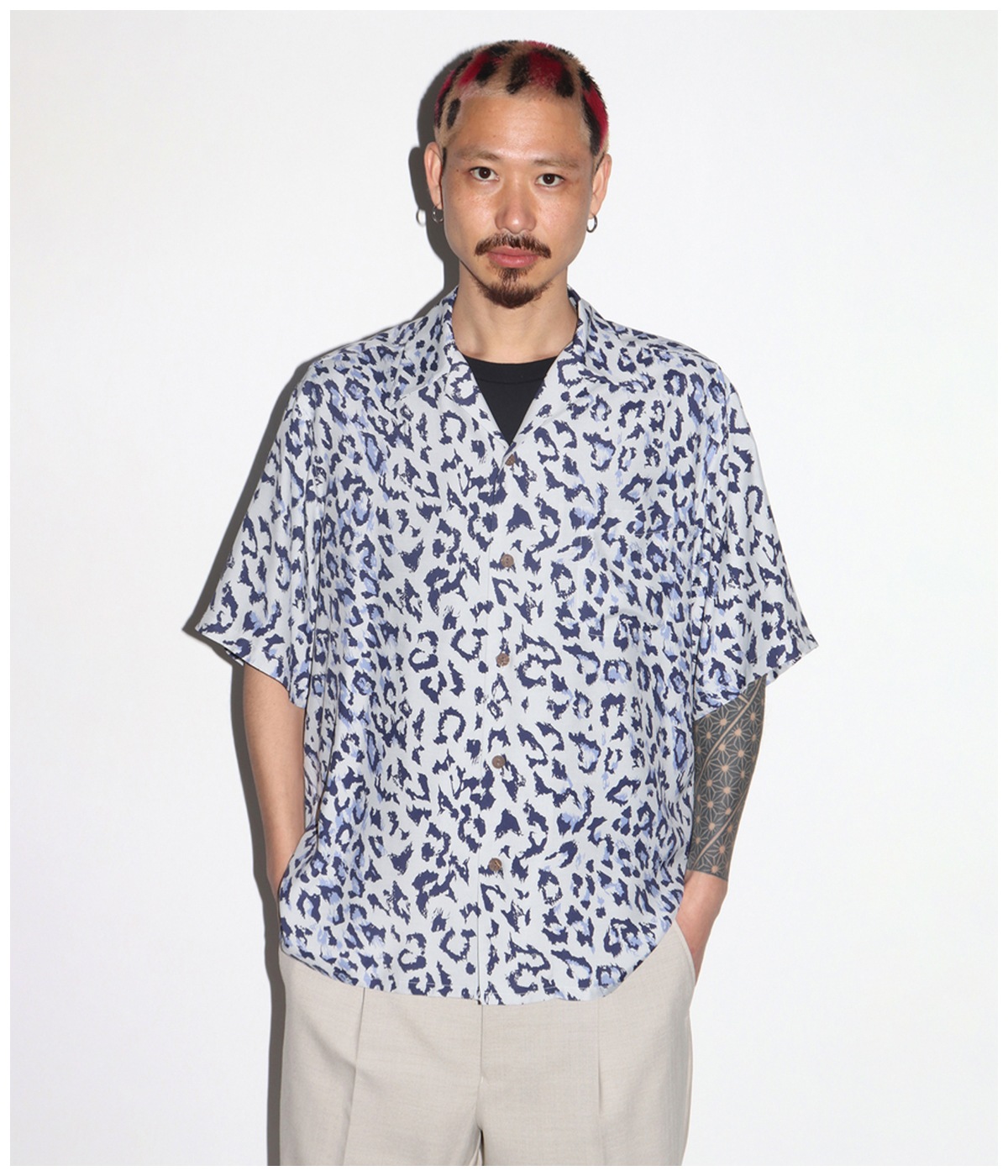 LEOPARD HAWAIIAN SHIRT (TYPE-1)【GRAY】