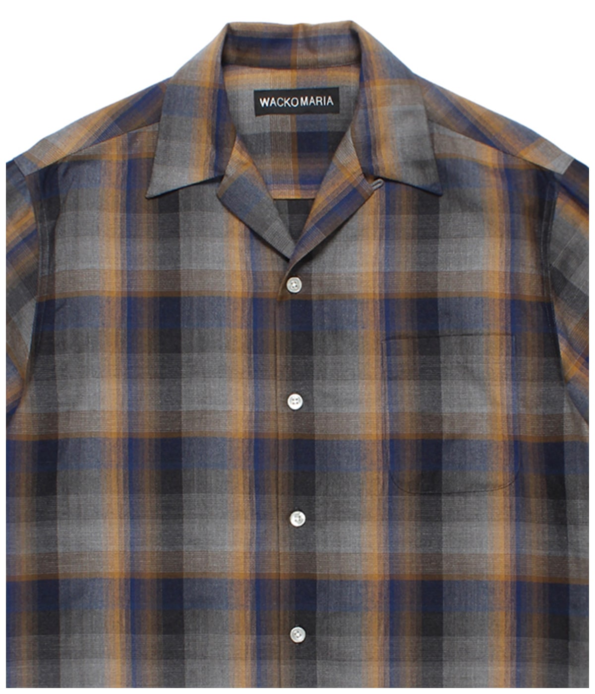 OMBRE CHECK OPEN COLLAR SHIRT (TYPE-1)【BLUE】｜WACKO MARIA