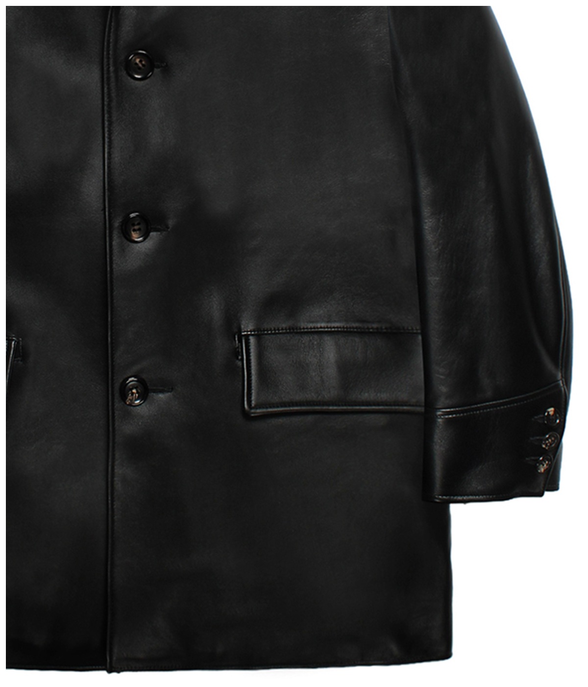 LEATHER CAR COAT (TYPE-2)【BLACK】