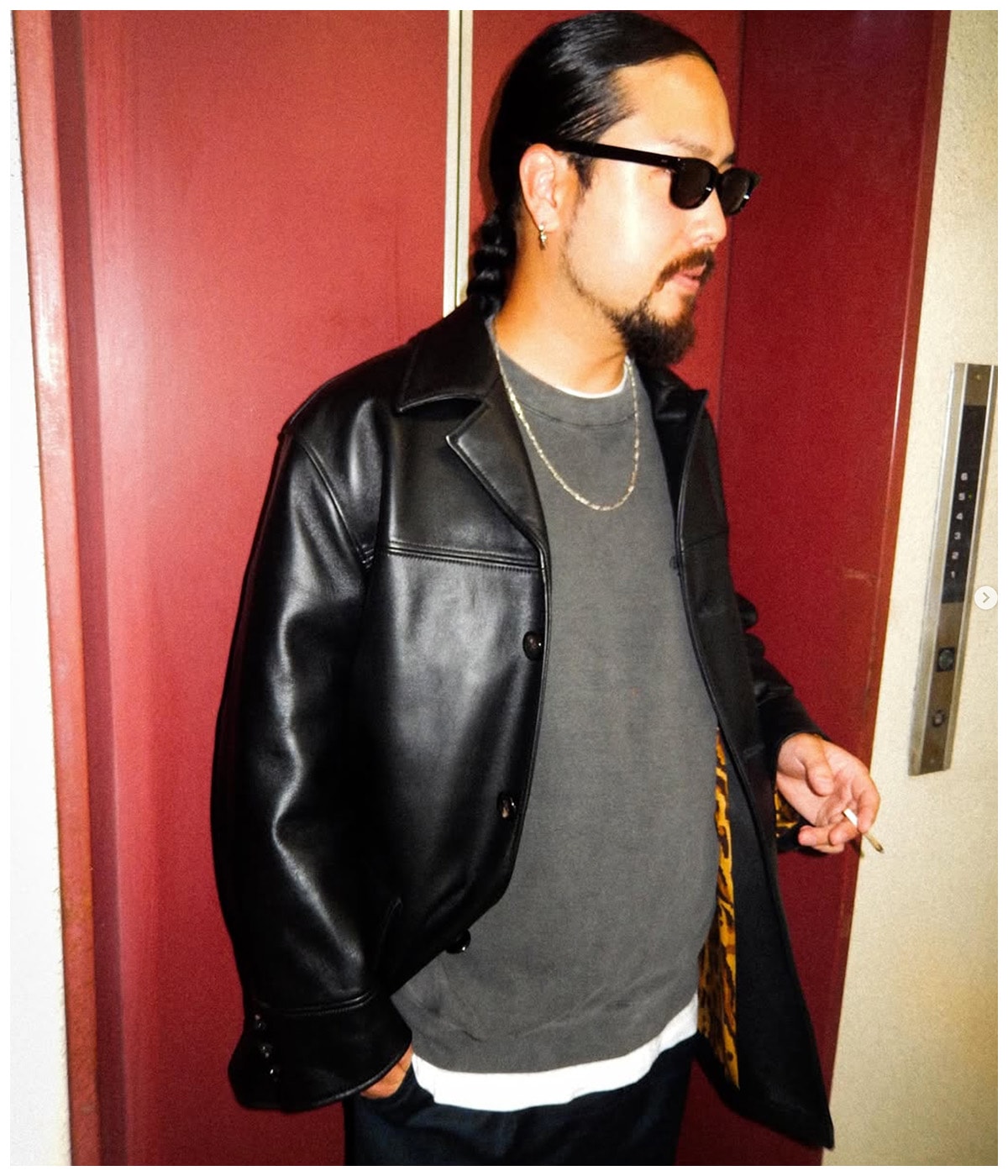 LEATHER CAR COAT (TYPE-2)【BLACK】