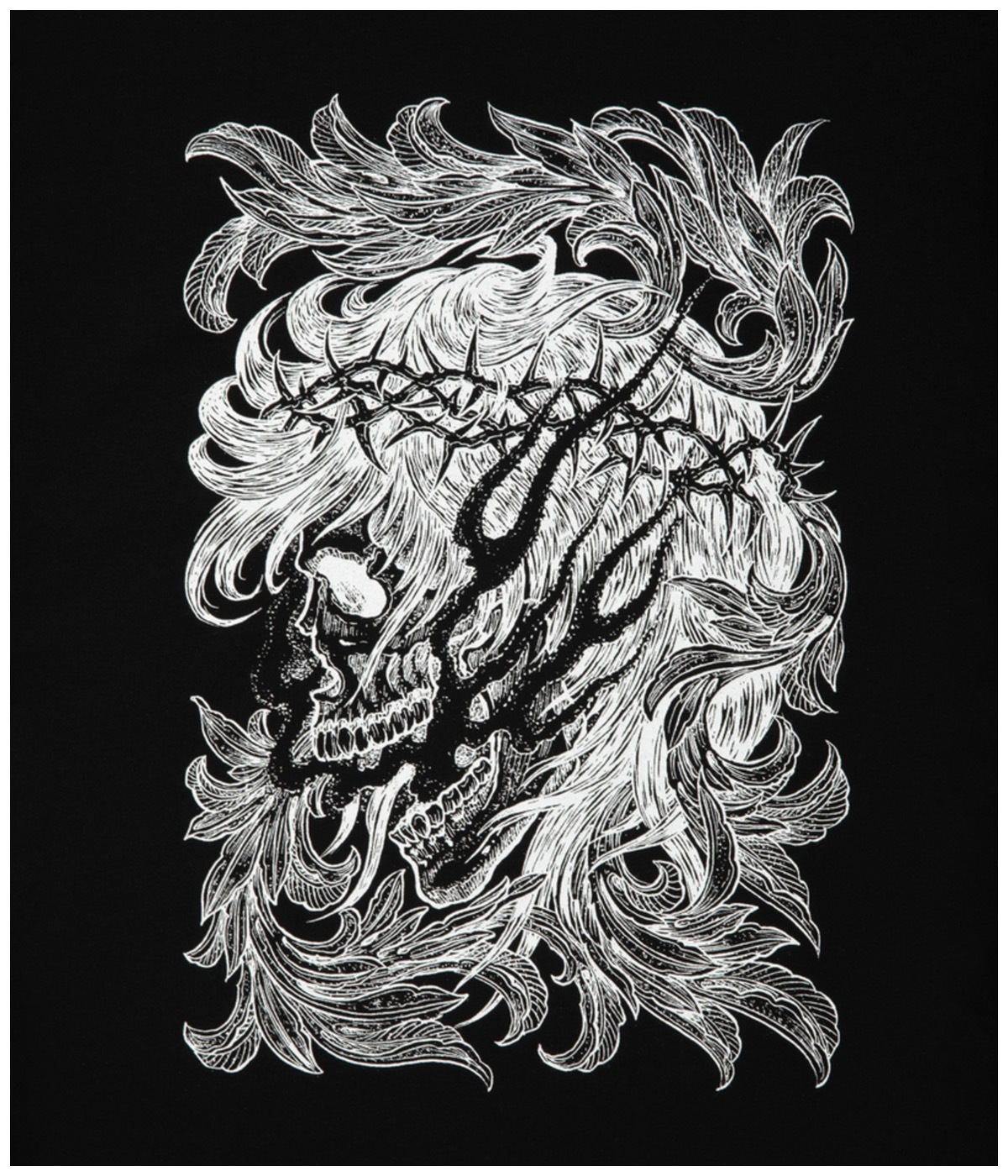 Pima Cotton S/S Tee (Leaf Skull)【PURE BLACK】｜Antidote BUYERS