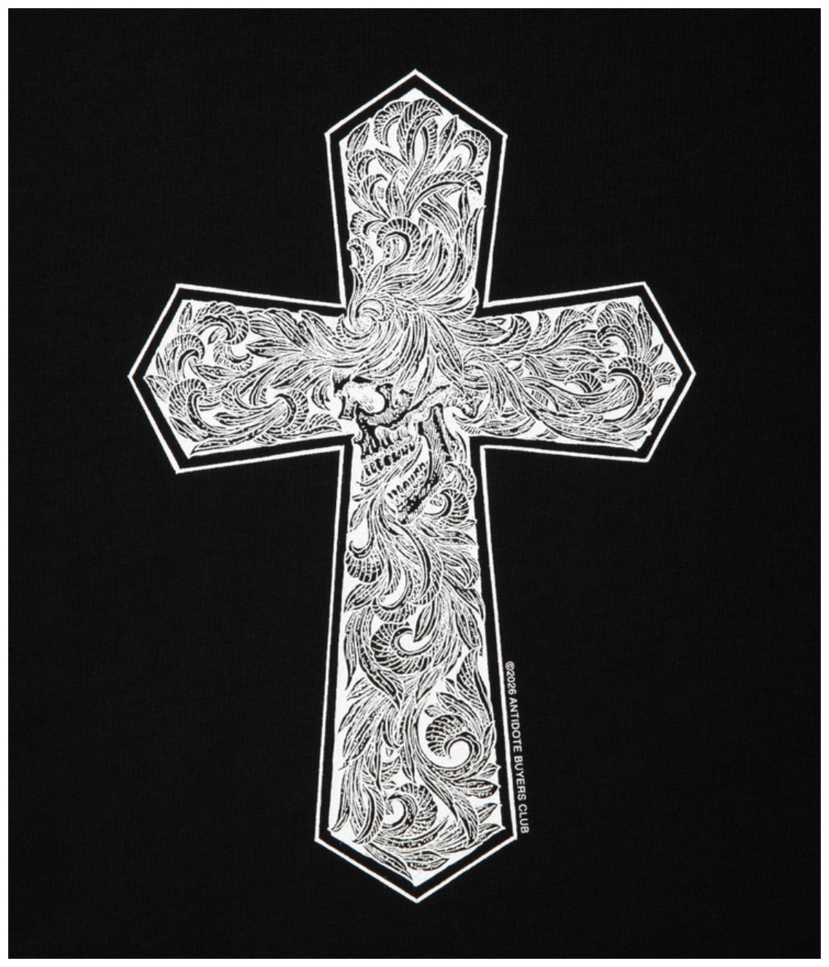 Pima Cotton S/S Tee (Leaf Skull)【PURE BLACK】