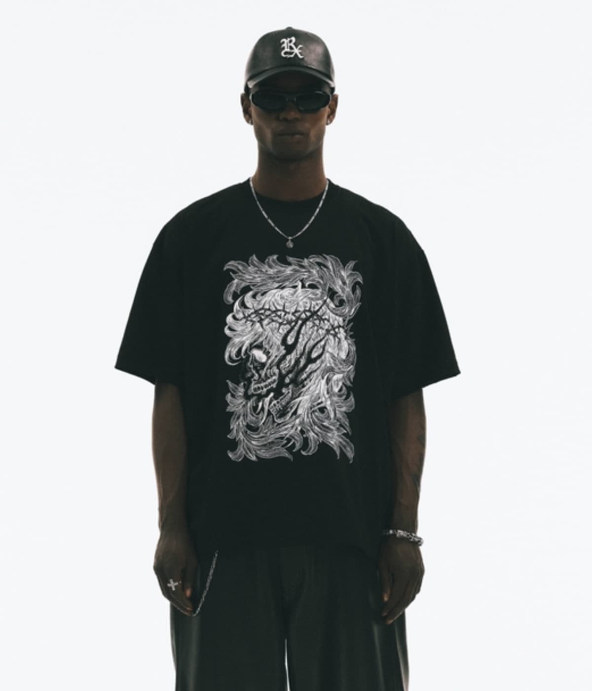 Pima Cotton S/S Tee (Leaf Skull)【PURE BLACK】｜Antidote BUYERS