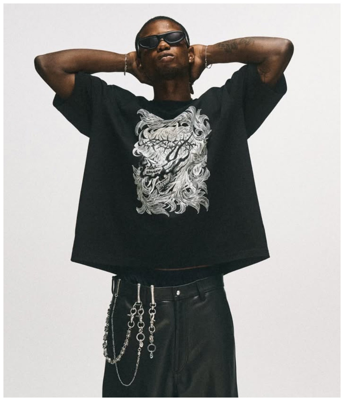Pima Cotton S/S Tee (Leaf Skull)【PURE BLACK】｜Antidote BUYERS