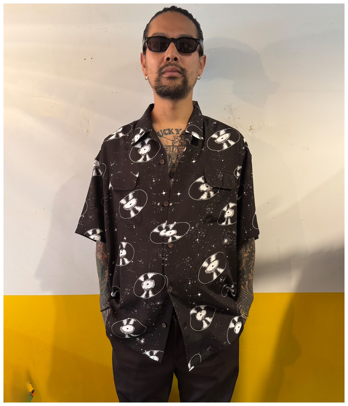 SPACE VINYL RECORD HAWAIIAN SHIRT【D BROWN】