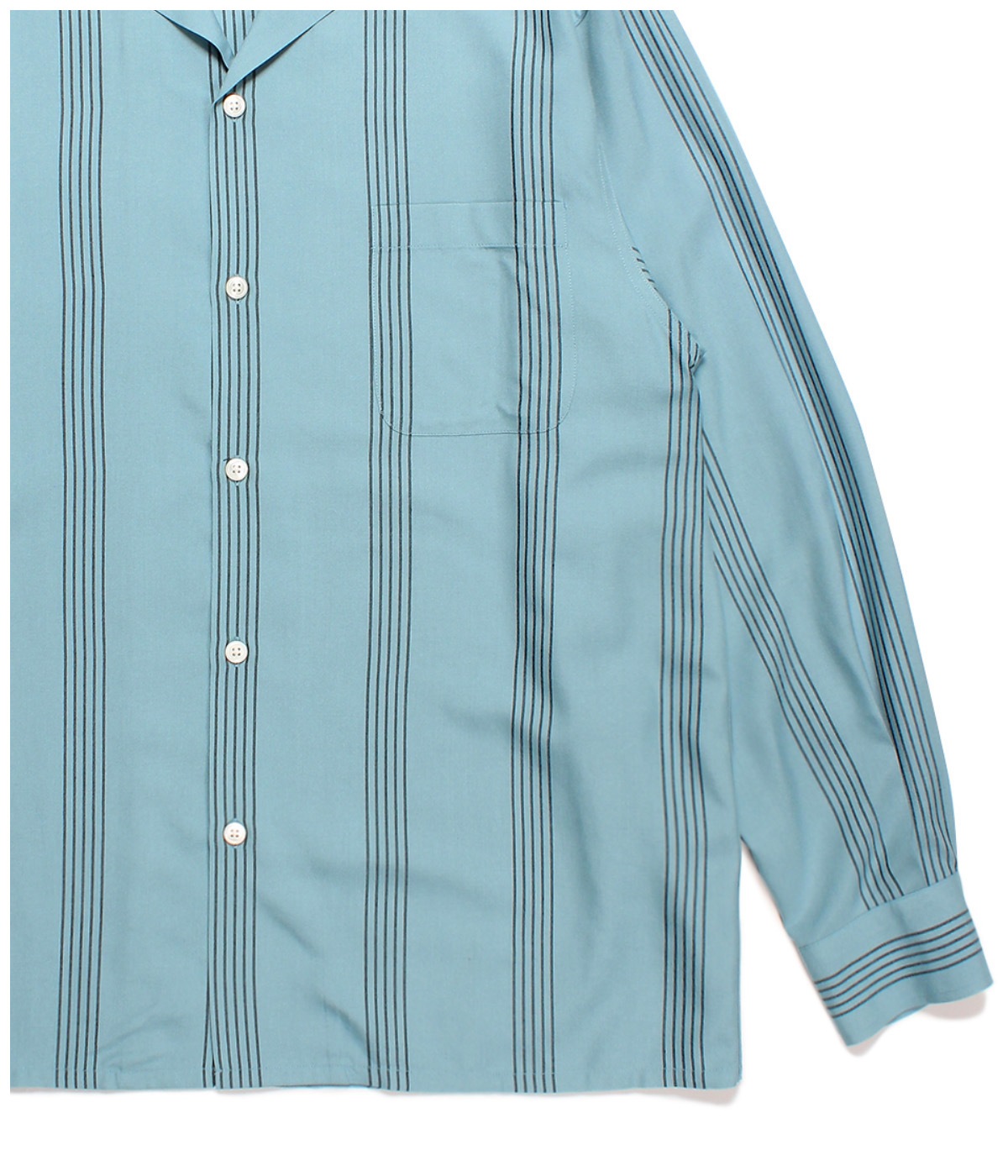 STRIPED OPEN COLLAR SHIRT (TYPE-1)【TURQUOISE】｜WACKO MARIA 