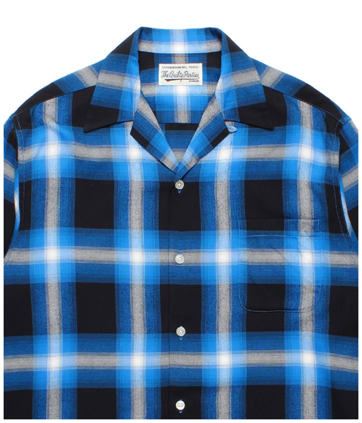 OMBRE CHECK OPEN COLLAR SHIRT (TYPE-1)【BLUE】｜WACKO MARIA