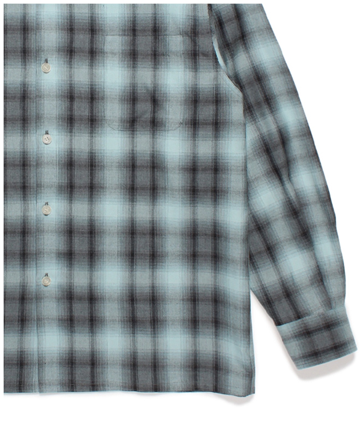 OMBRE CHECK OPEN COLLAR SHIRT (TYPE-2)【BLUE】