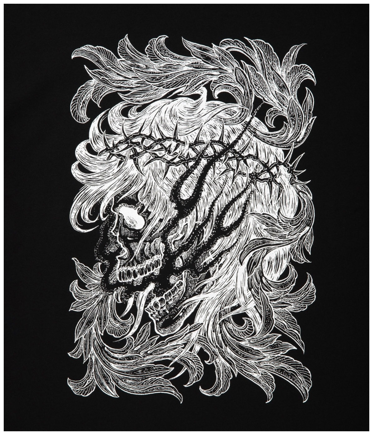 Pima Cotton L/S Tee (Leaf Skull)【PURE BLACK】