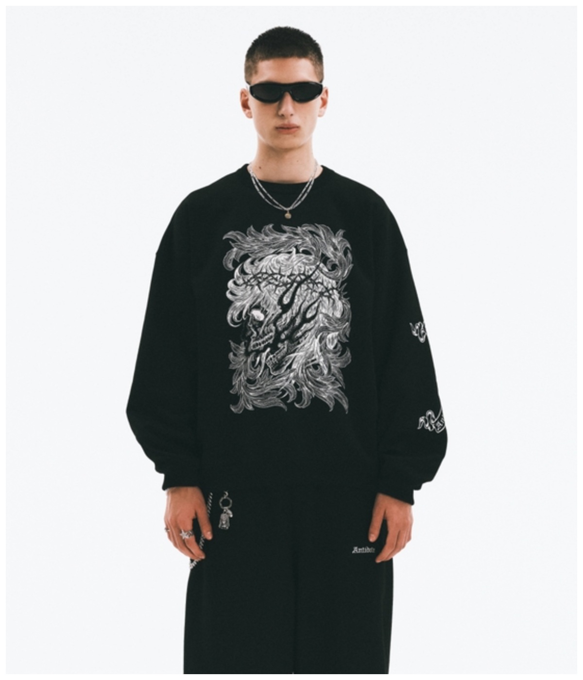 Pima Cotton L/S Tee (Leaf Skull)【PURE BLACK】