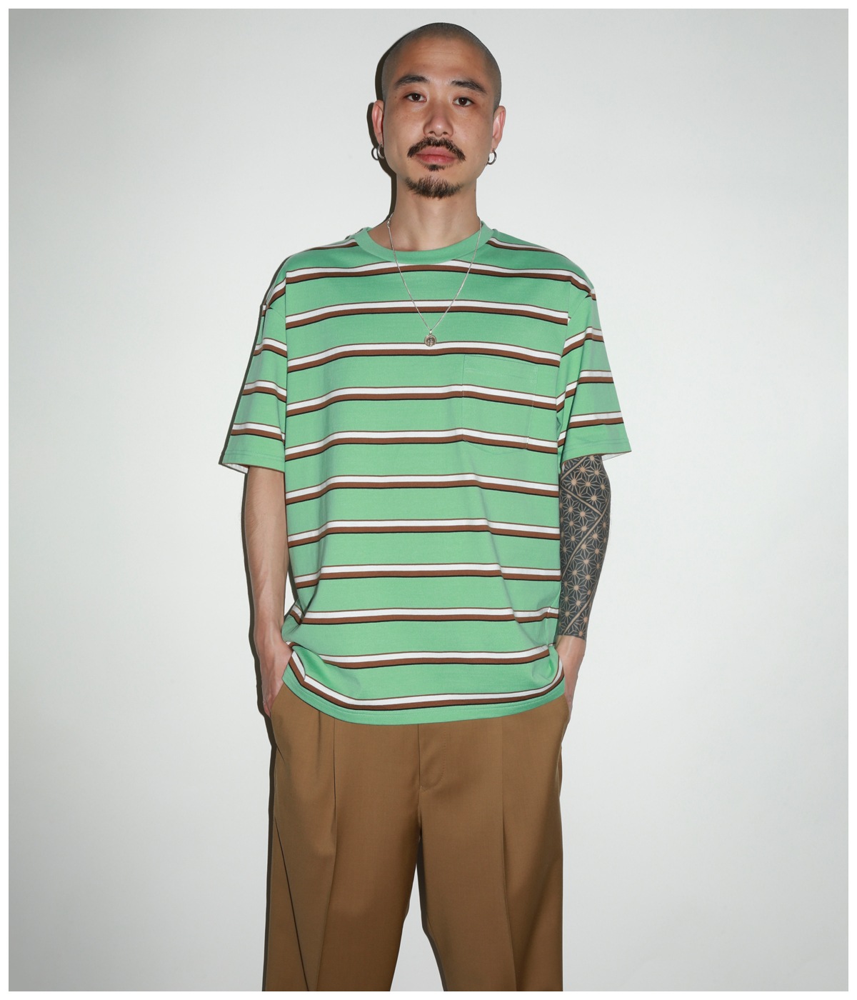 STRIPED CREW NECK T-SHIRT (TYPE-2)【GREEN】｜WACKO MARIA｜MELTING 