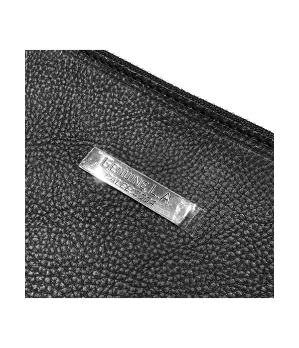 SILVER PLATE LEATHER CLUTCH BAG