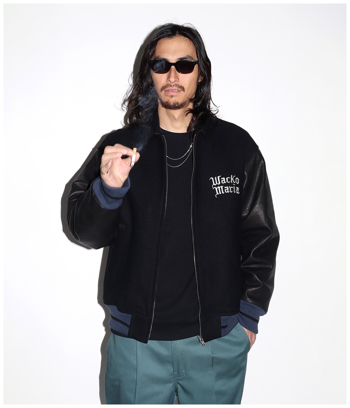 LEATHER VARSITY JACKET (TYPE-1)【BLACK】｜WACKO MARIA｜MELTING POT