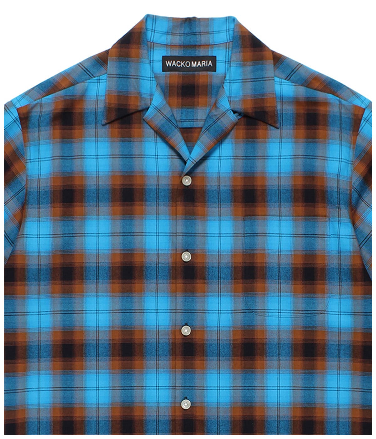 OMBRE CHECK OPEN COLLAR SHIRT (TYPE-2)【BLUE】