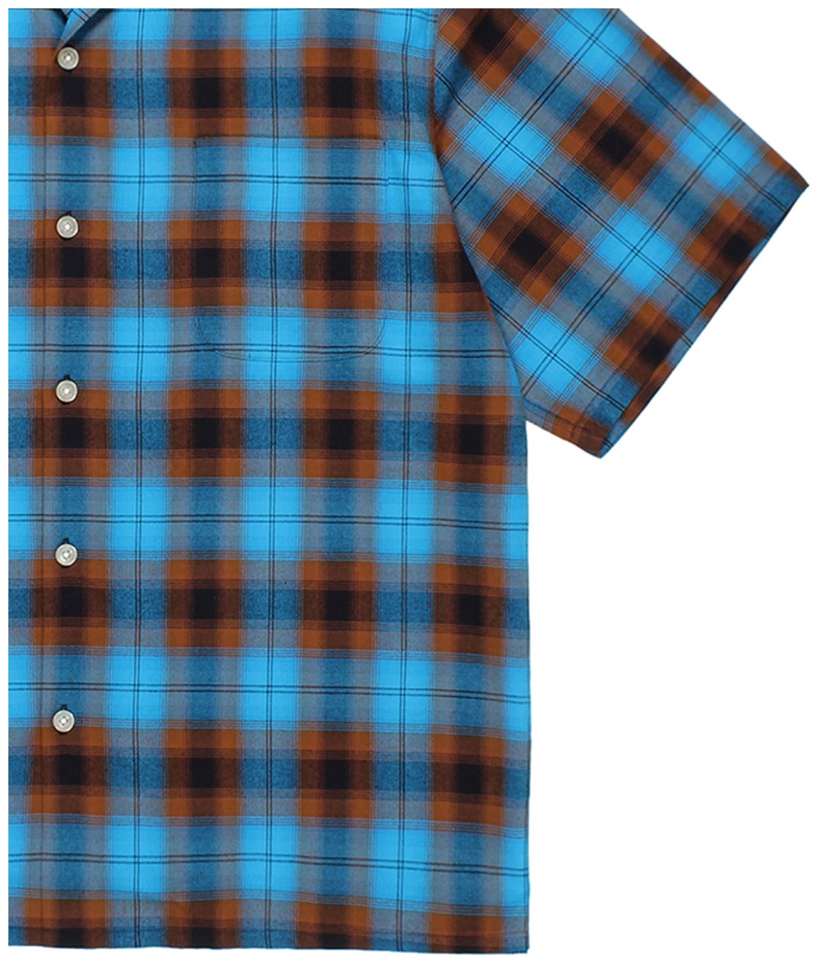 OMBRE CHECK OPEN COLLAR SHIRT (TYPE-2)【BLUE】