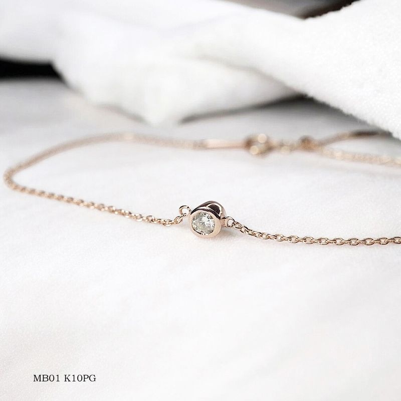【MB01/ピンクゴールド】ご遺骨ブレスレット 完全防水樹脂埋封ジュエリー K10PG or K18PG ×誕生石3mm