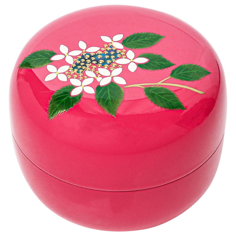木製分骨ミニ骨壷【こころ・紫陽花（牡丹色）】モダンな現代蒔絵と螺鈿を施したネジ式漆塗りの日本製分骨用骨壷