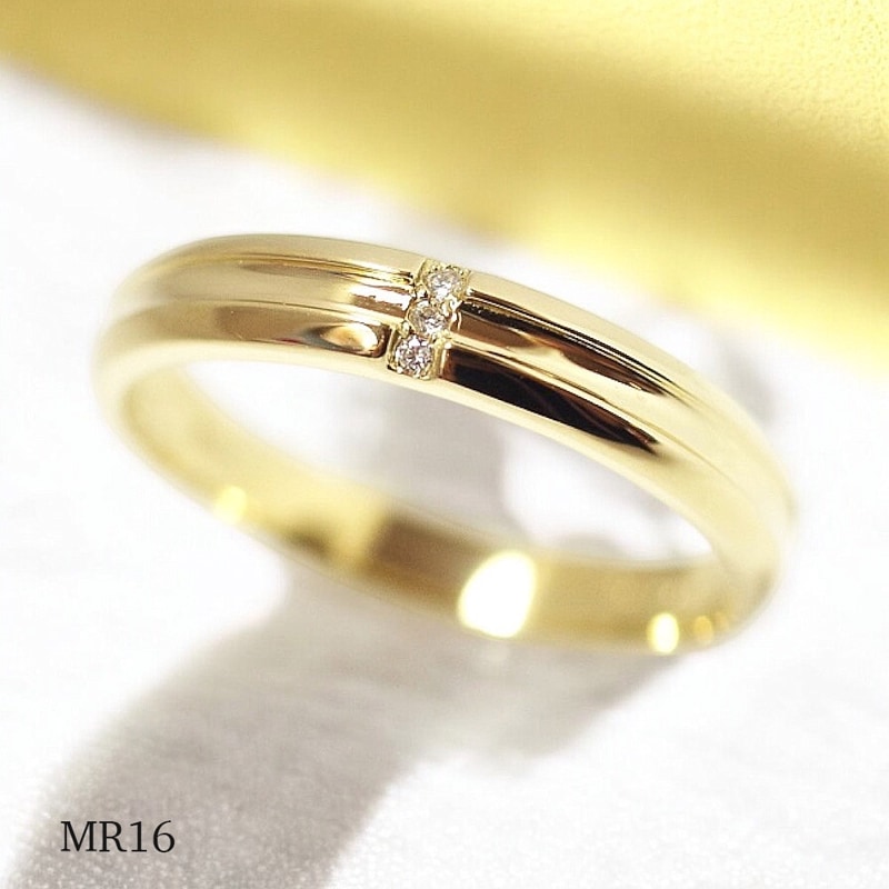【MR16/イエローゴールド】メモリアルリングMR16 地金：K10YG or K18YG ×ダイヤモンド　～遺骨リング ,完全防水の指輪～